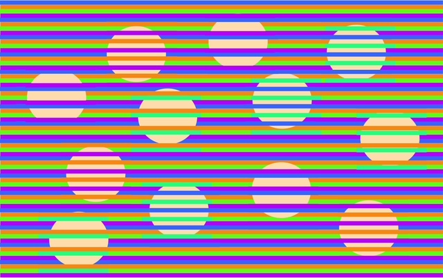 Geometric optical pattern creating the impression of movement across a flat image